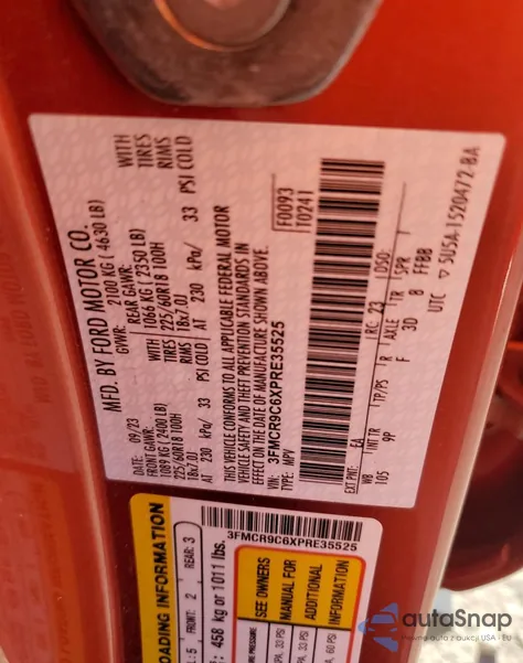 2023 Ford Bronco Sport Outer Banks из США, поврежденный, VIN 3FMCR9C6XPRE35525